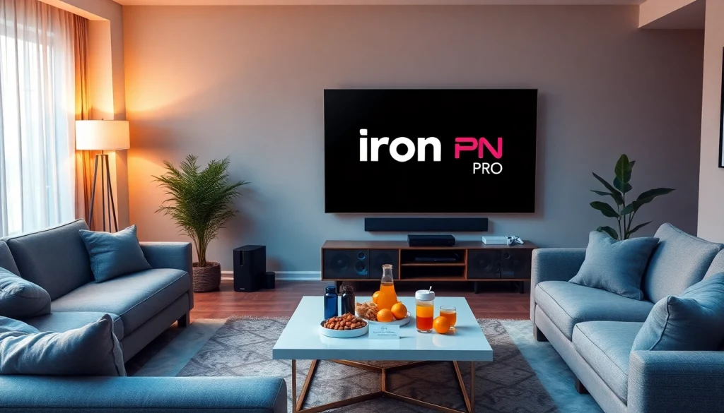 Experience the best with Iron TV Pro showcased in a modern living room setup.