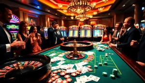 Engaging scene showcasing casino en ligne France with players at a roulette table, emphasizing vibrant excitement and professionalism.
